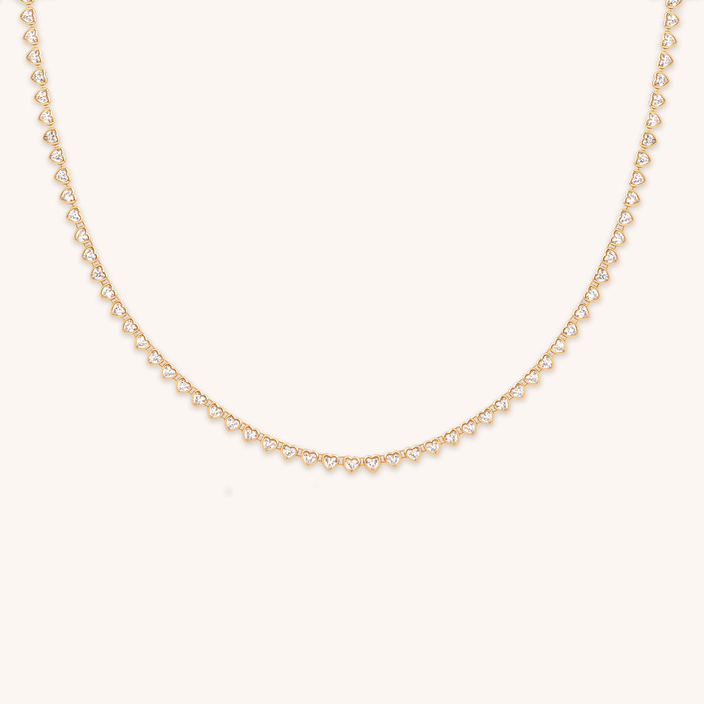 Heart Bezel Tennis Necklace in Gold