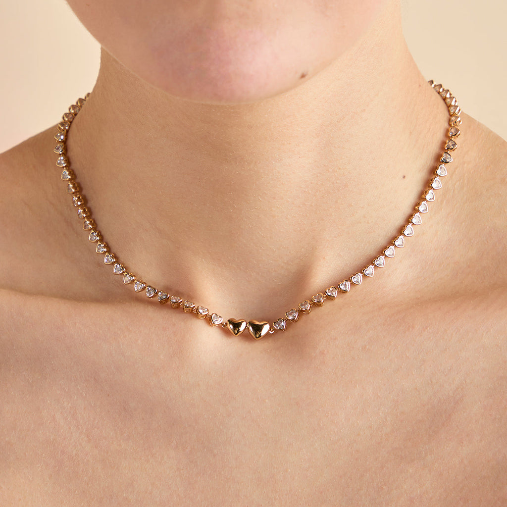 Heart Bezel Tennis Necklace in Gold