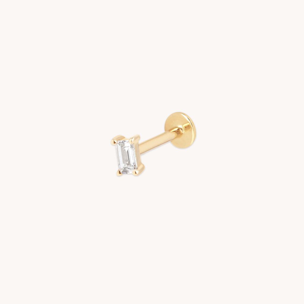 Diamond Baguette Piercing Stud in Solid Gold