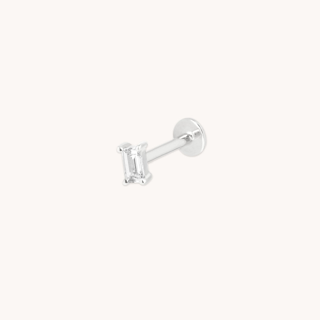 Diamond Baguette Piercing Stud in Solid White Gold