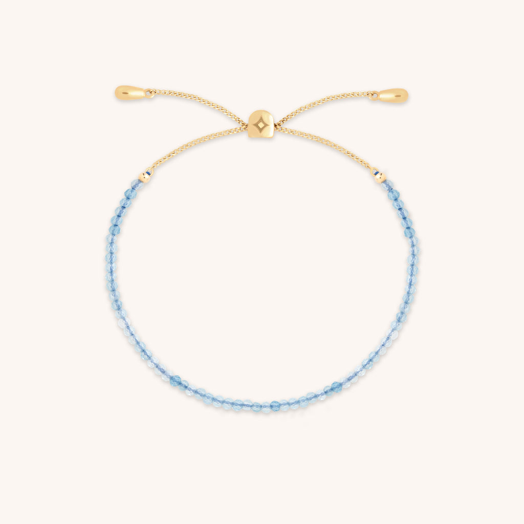 Aquamarine March Beaded Bracelet in Solid Gold