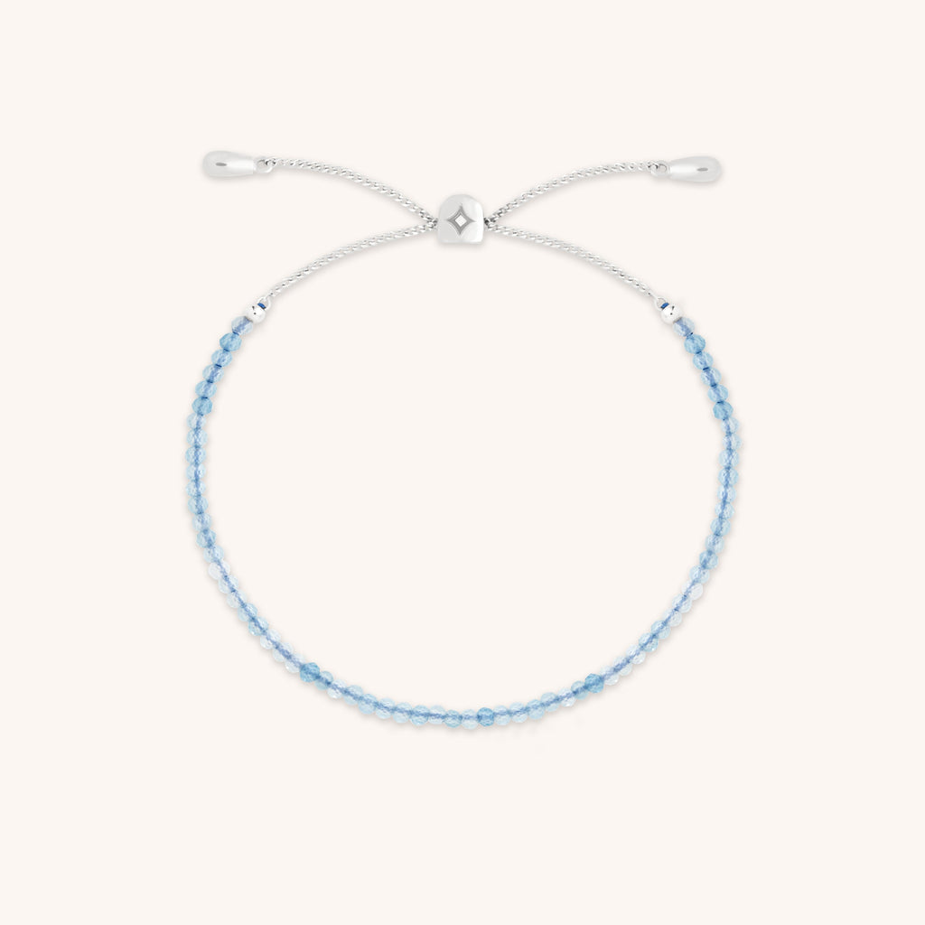 Aquamarine March Beaded Bracelet in Solid White Gold