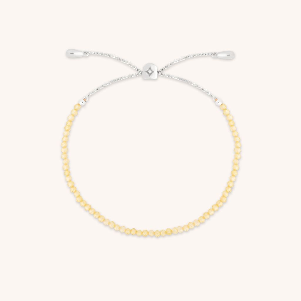 Citrine November Beaded Bracelet in Solid White Gold