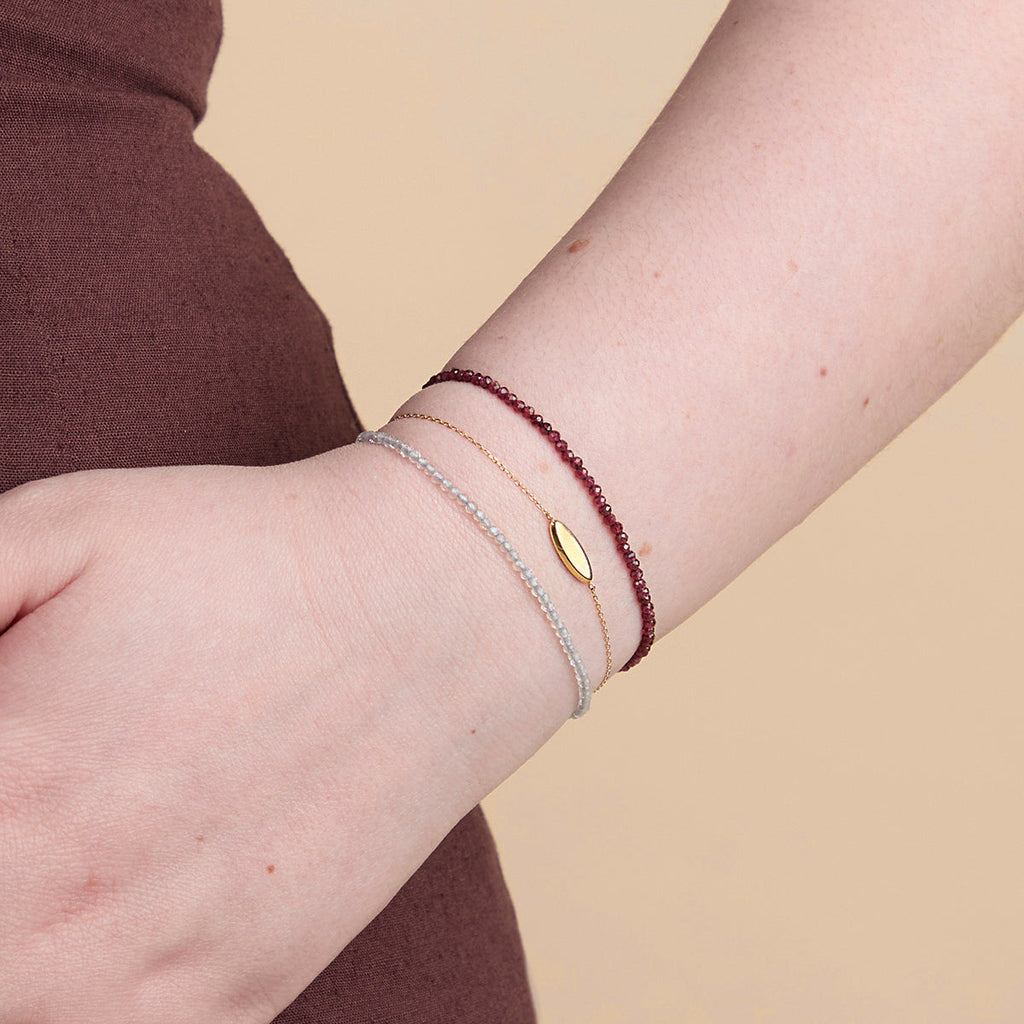 Garnet January Beaded Bracelet in Solid Gold