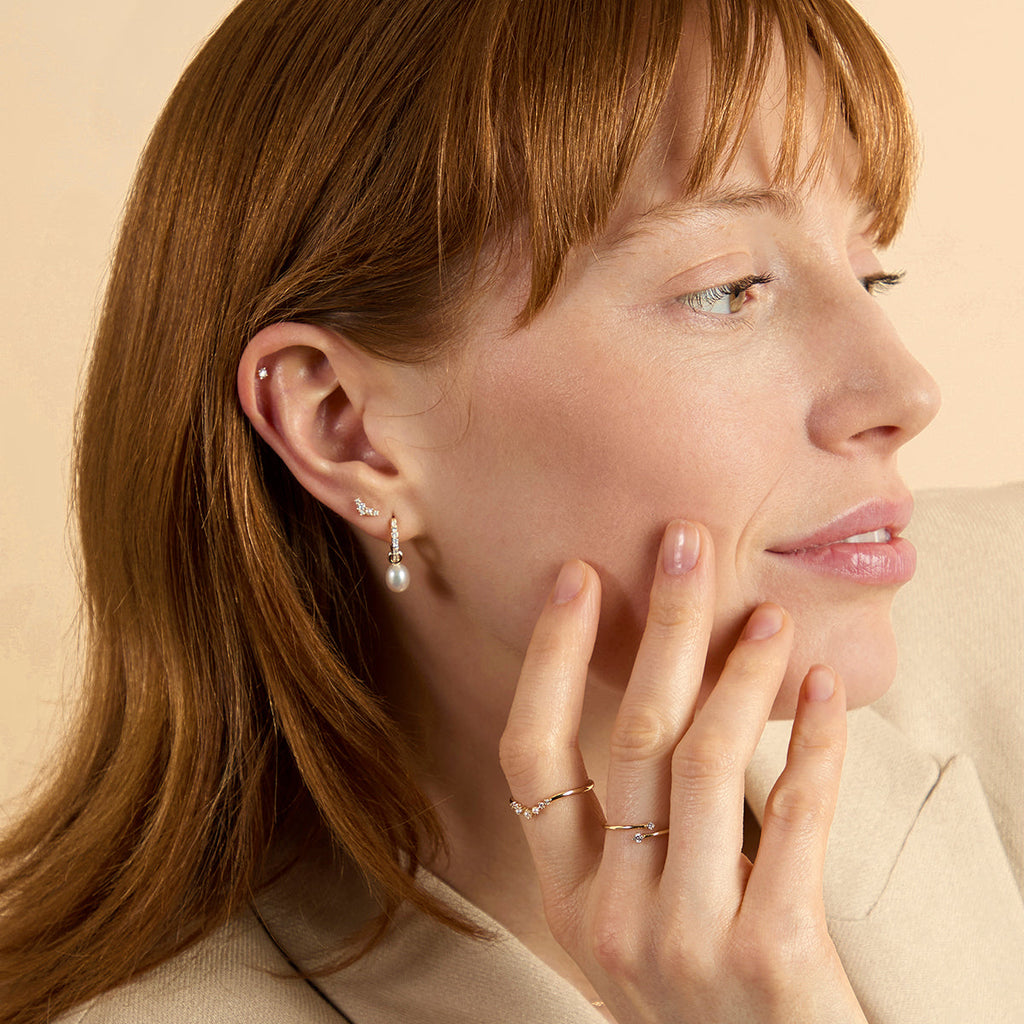 Diamond & Pearl Climber Studs in Solid Gold