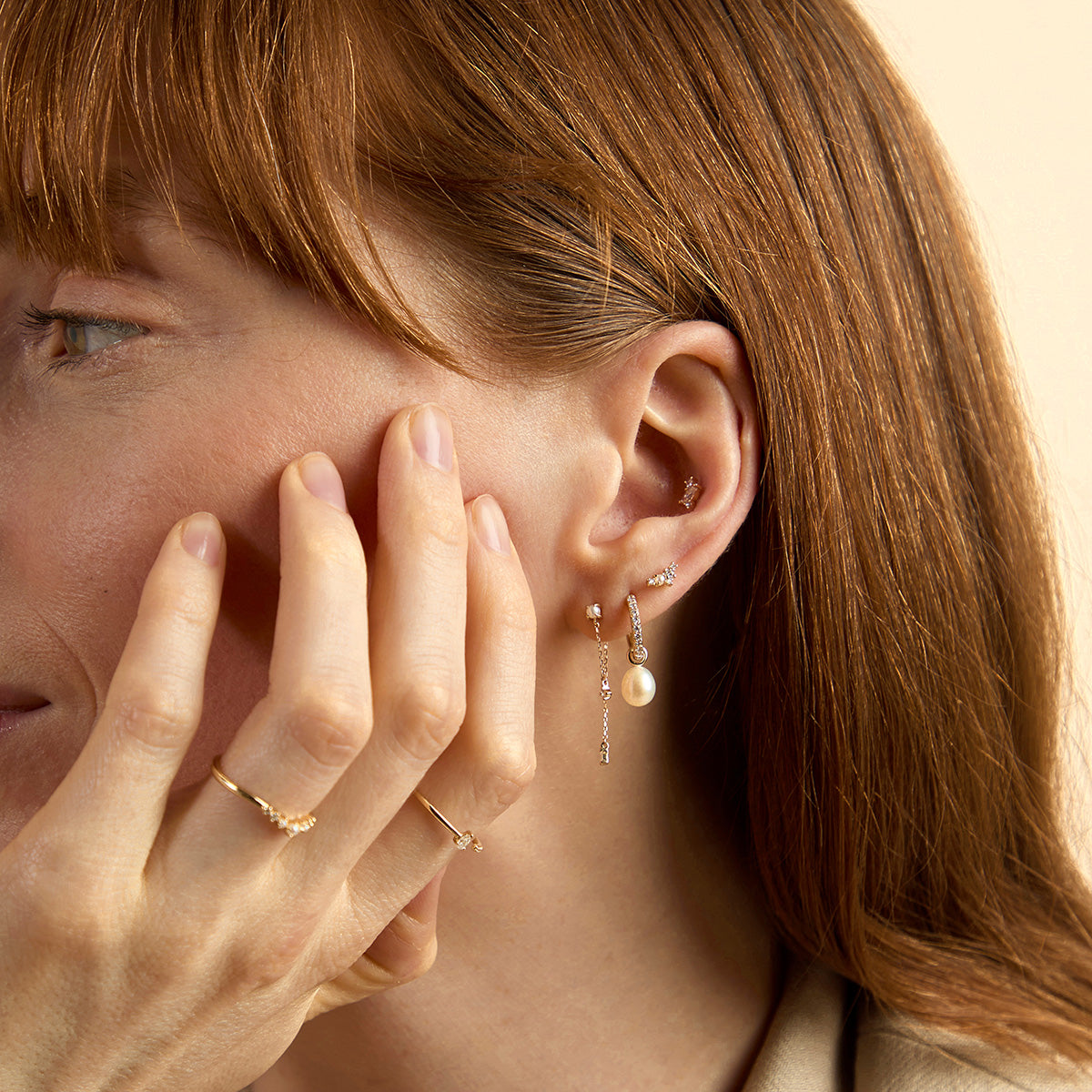 Diamond & Pearl Climber Studs in Solid Gold