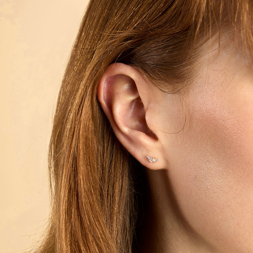 Diamond & Pearl Climber Studs in Solid White Gold