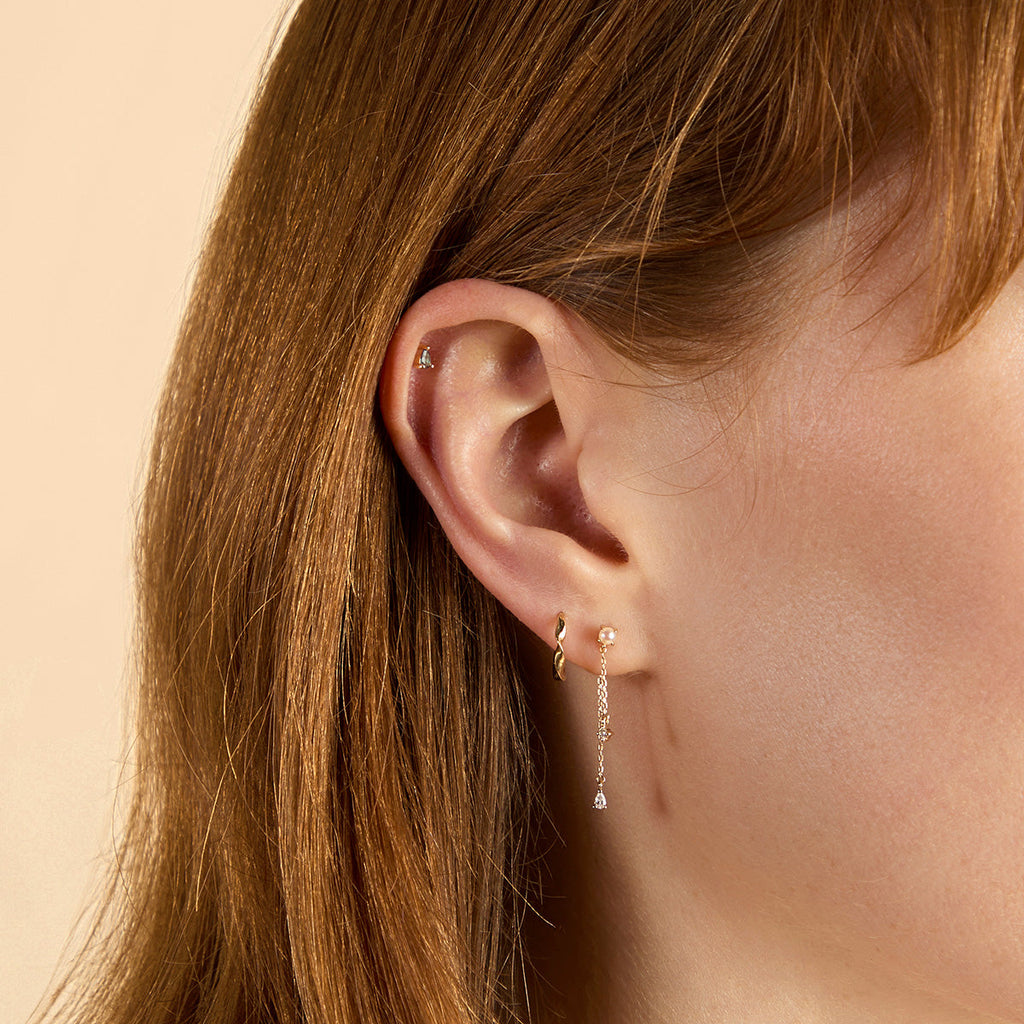 Diamond & Pearl Chain Studs in Solid Gold