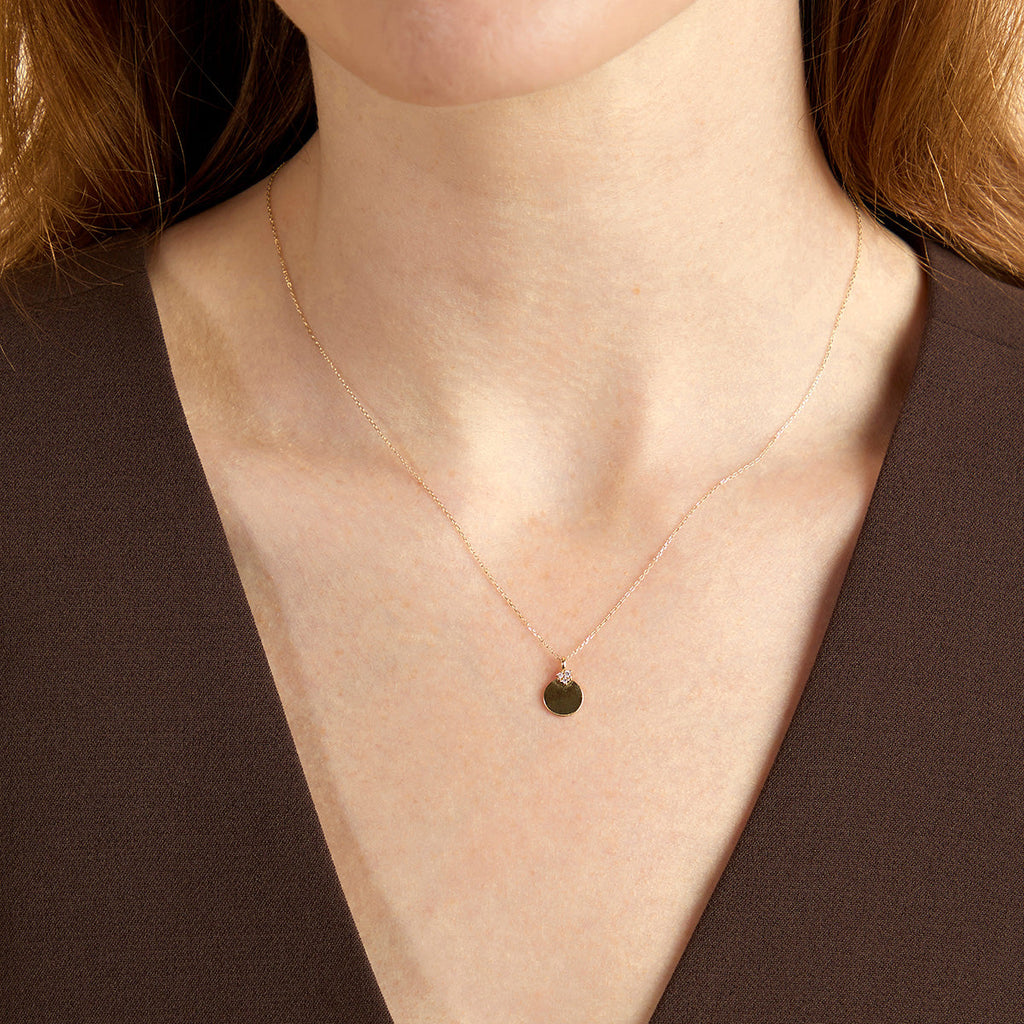 Diamond Coin Pendant Necklace in Solid Gold