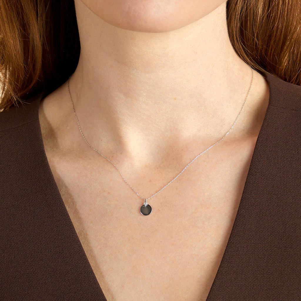 Diamond Coin Pendant Necklace in Solid White Gold