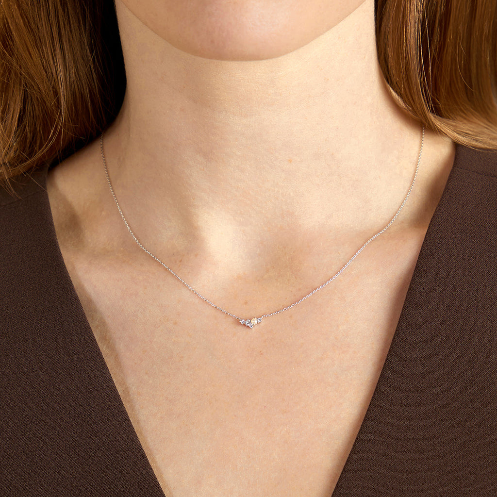 Diamond & Pearl Pendant Necklace in Solid White Gold