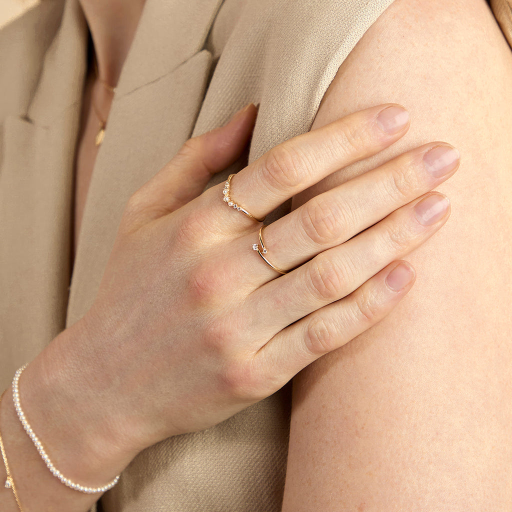 Diamond & Pearl Band Ring in Solid Gold