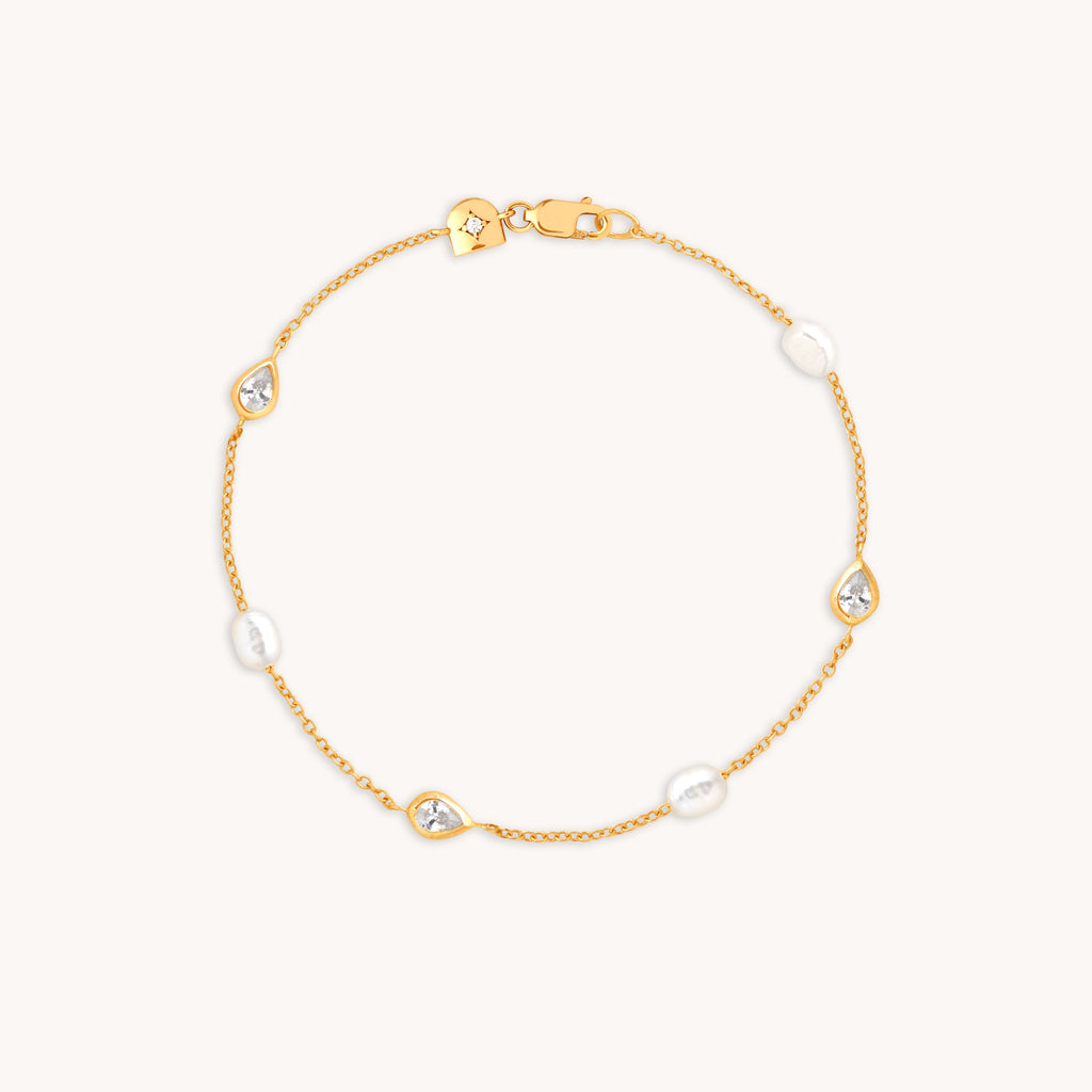 Pearl & Crystal Charm Bracelet in Gold