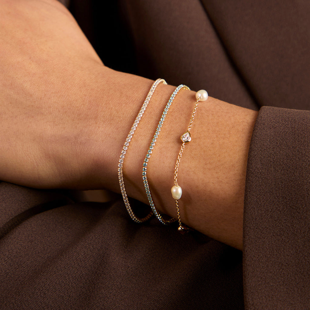 Pearl & Crystal Charm Bracelet in Gold