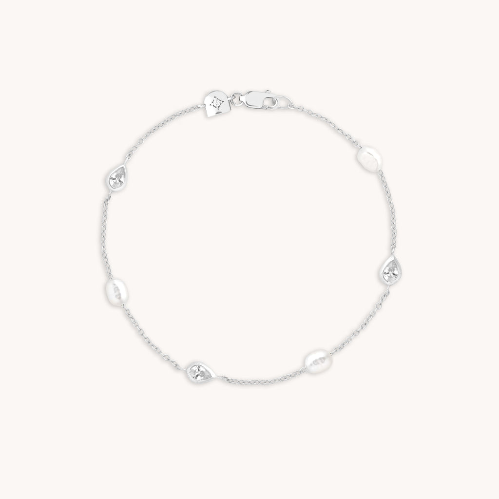 Pearl & Crystal Charm Bracelet in Silver
