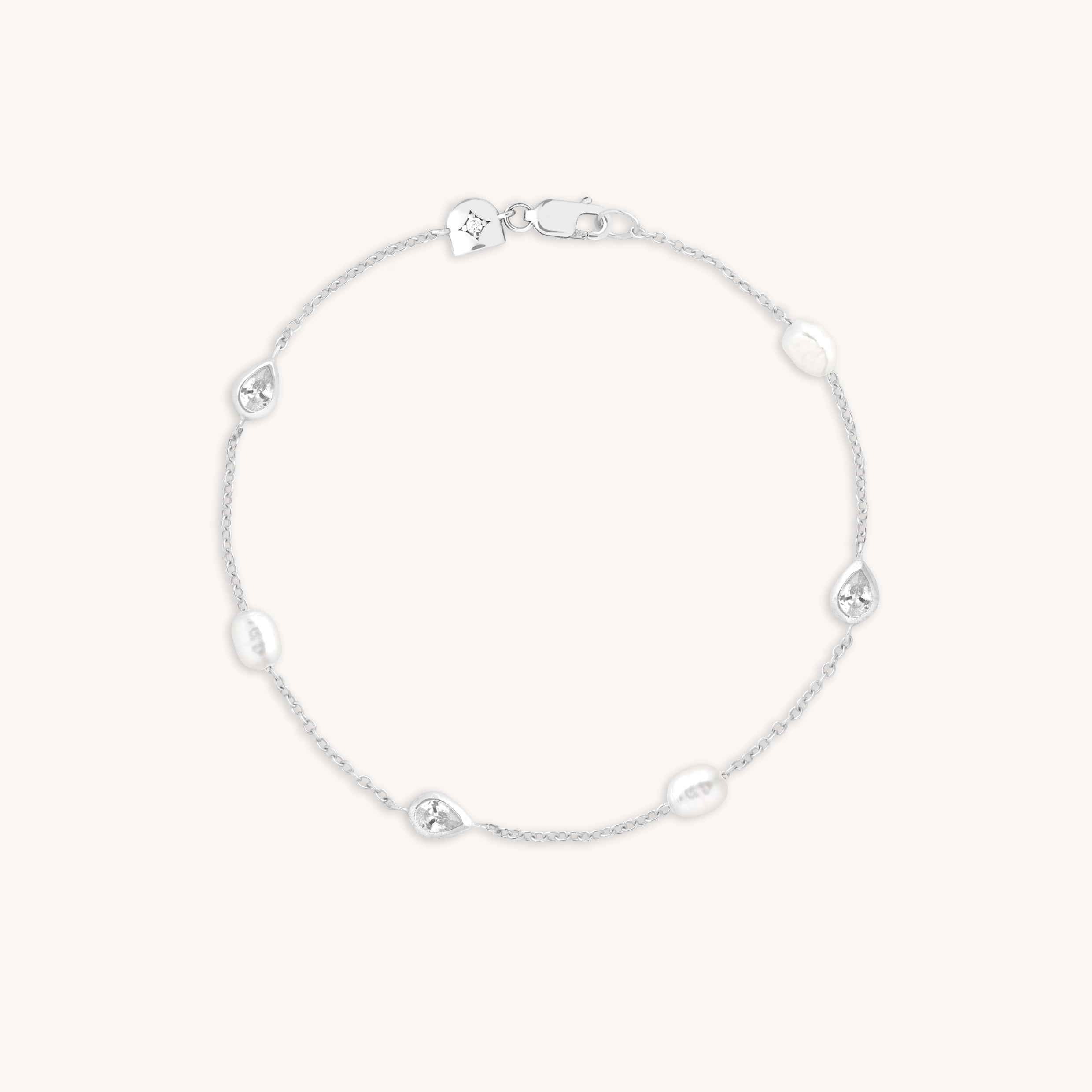 Pearl & Crystal Charm Bracelet in Silver