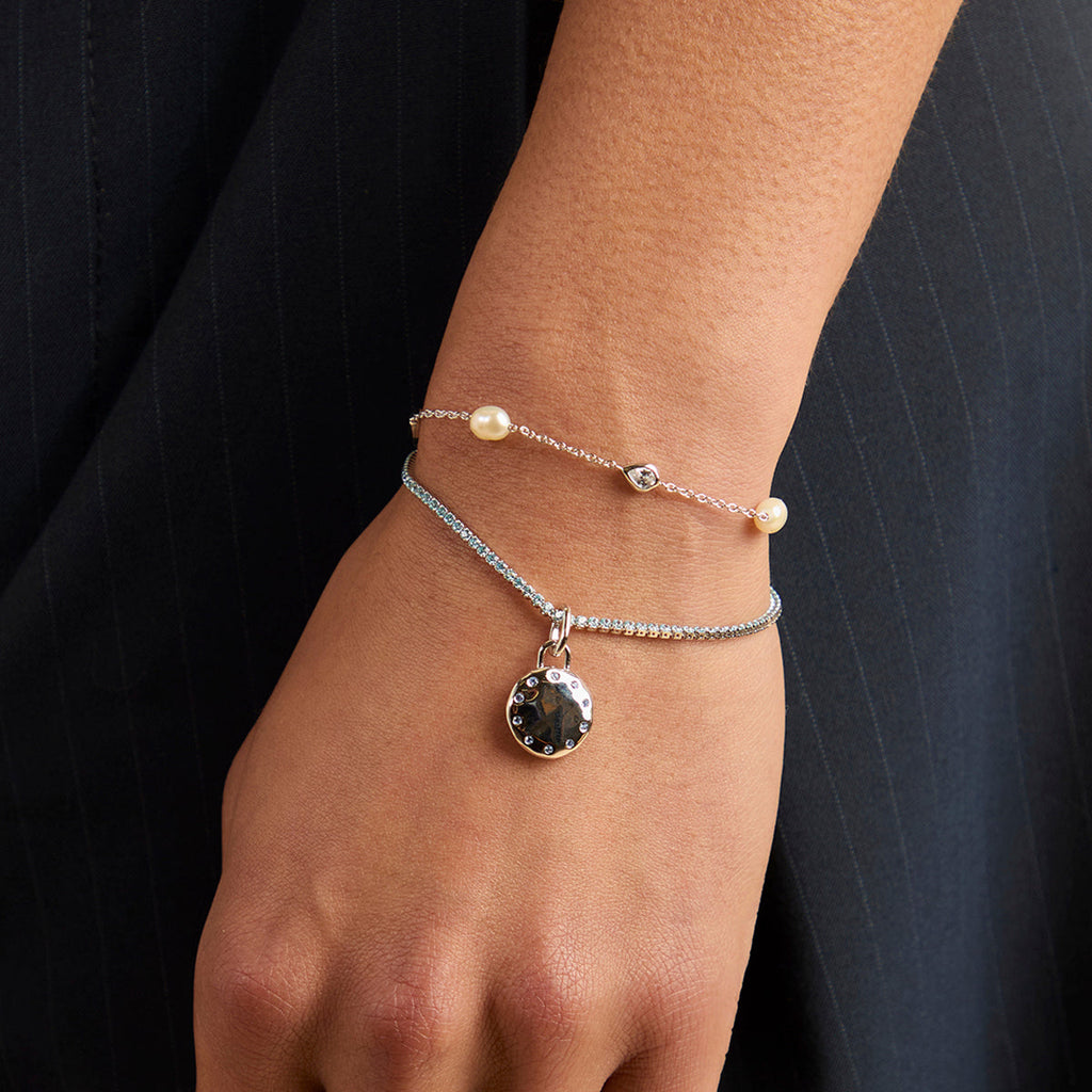 Pearl & Crystal Charm Bracelet in Silver
