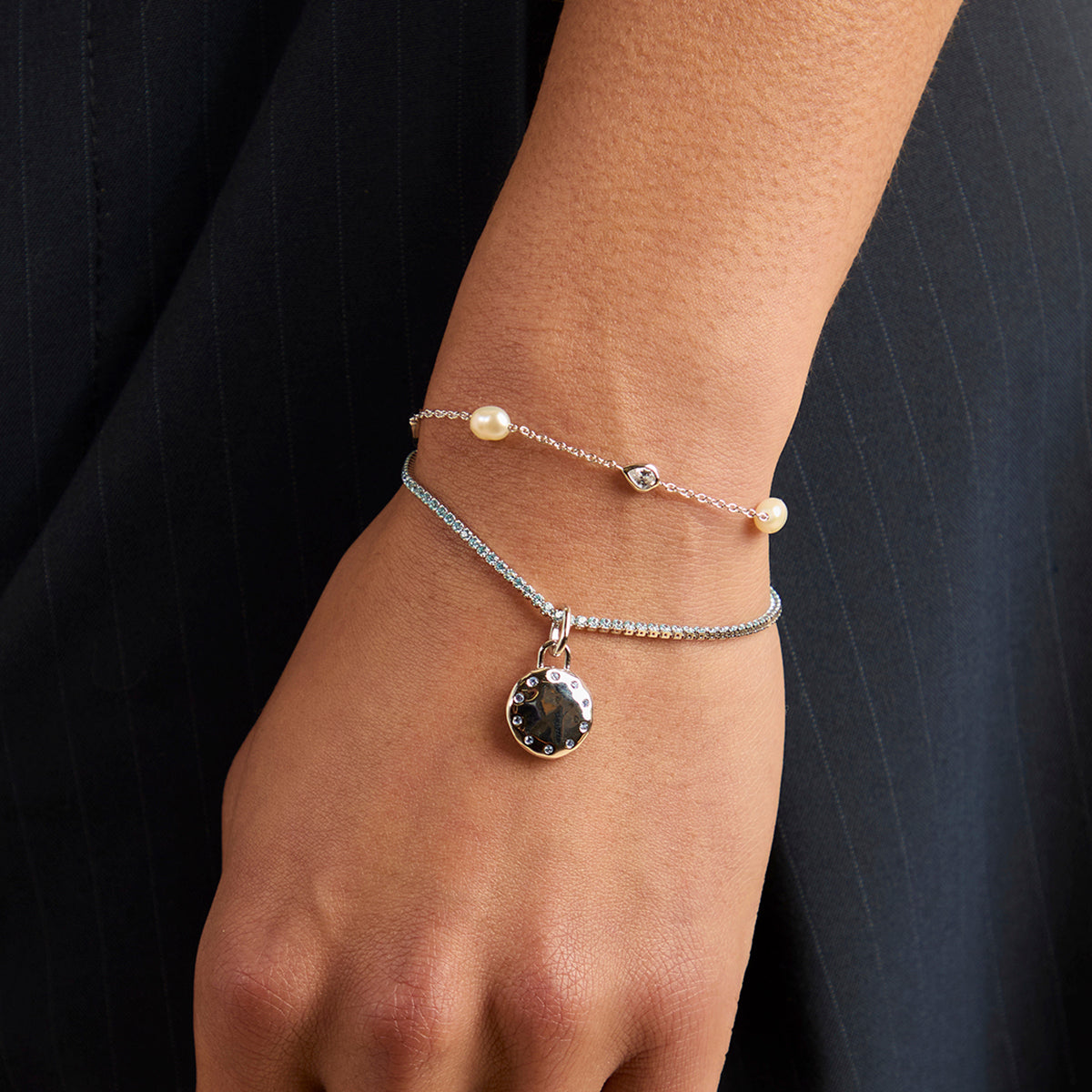 Pearl & Crystal Charm Bracelet in Silver