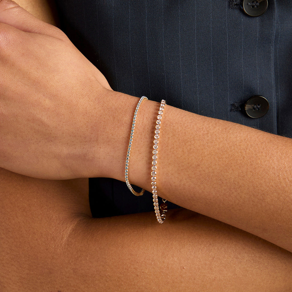 Blue Tennis Chain Bracelet in Gold