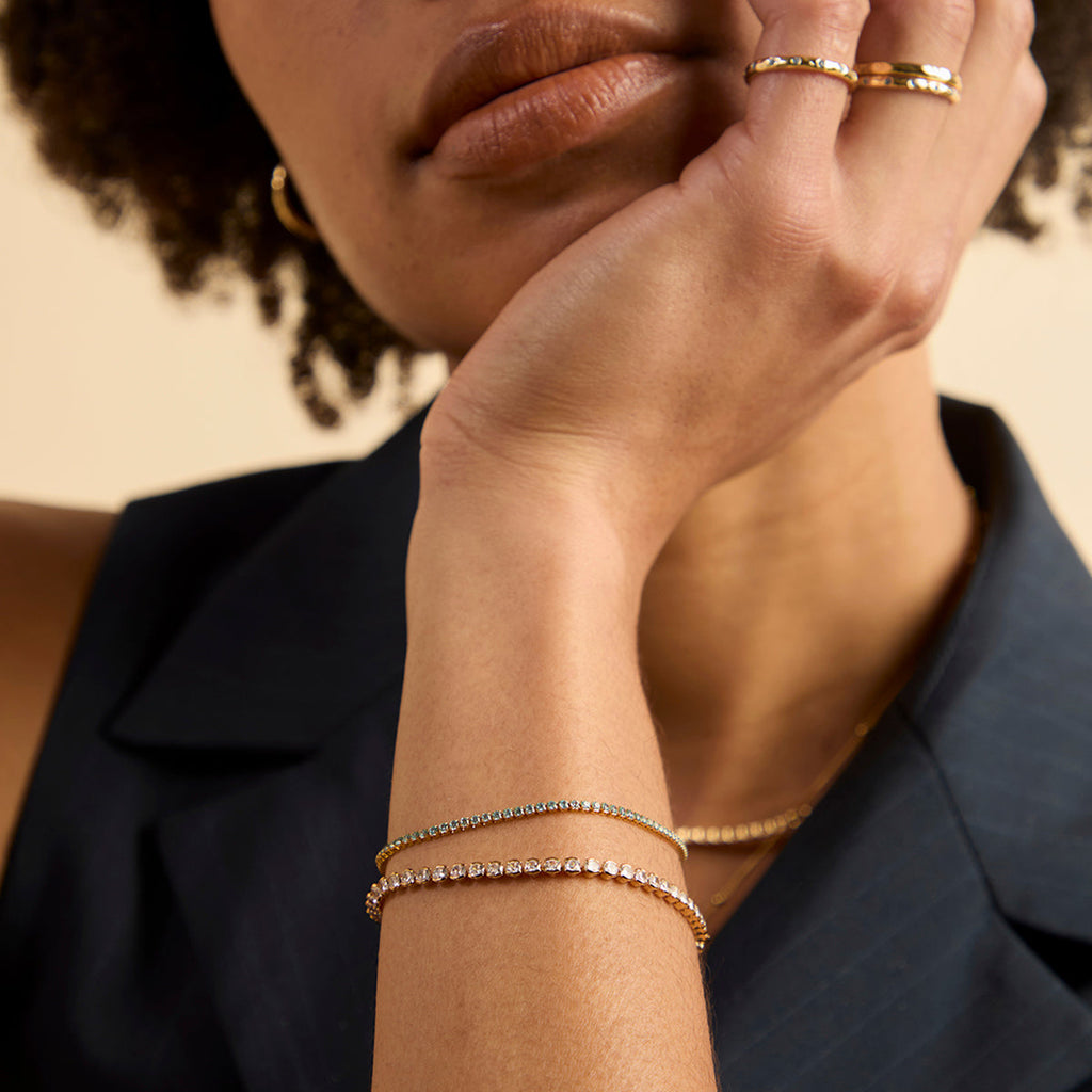 Blue Tennis Chain Bracelet in Gold