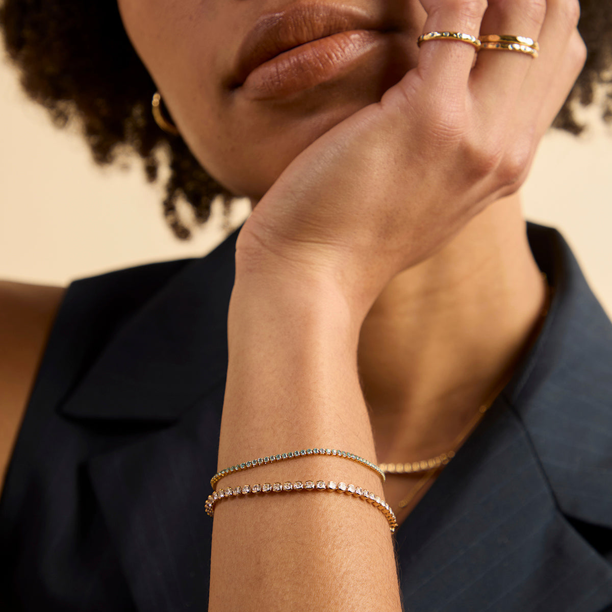 Blue Tennis Chain Bracelet in Gold