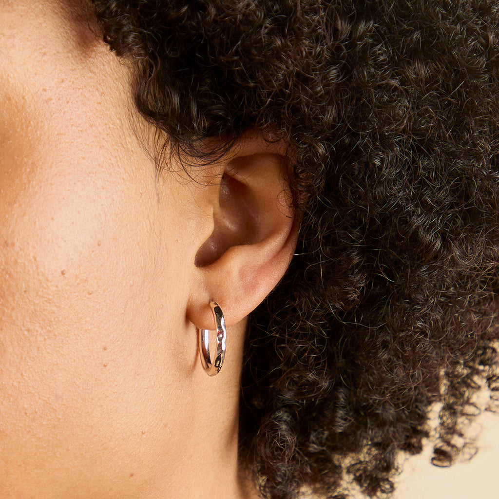 Molten Textured Hoops in Silver