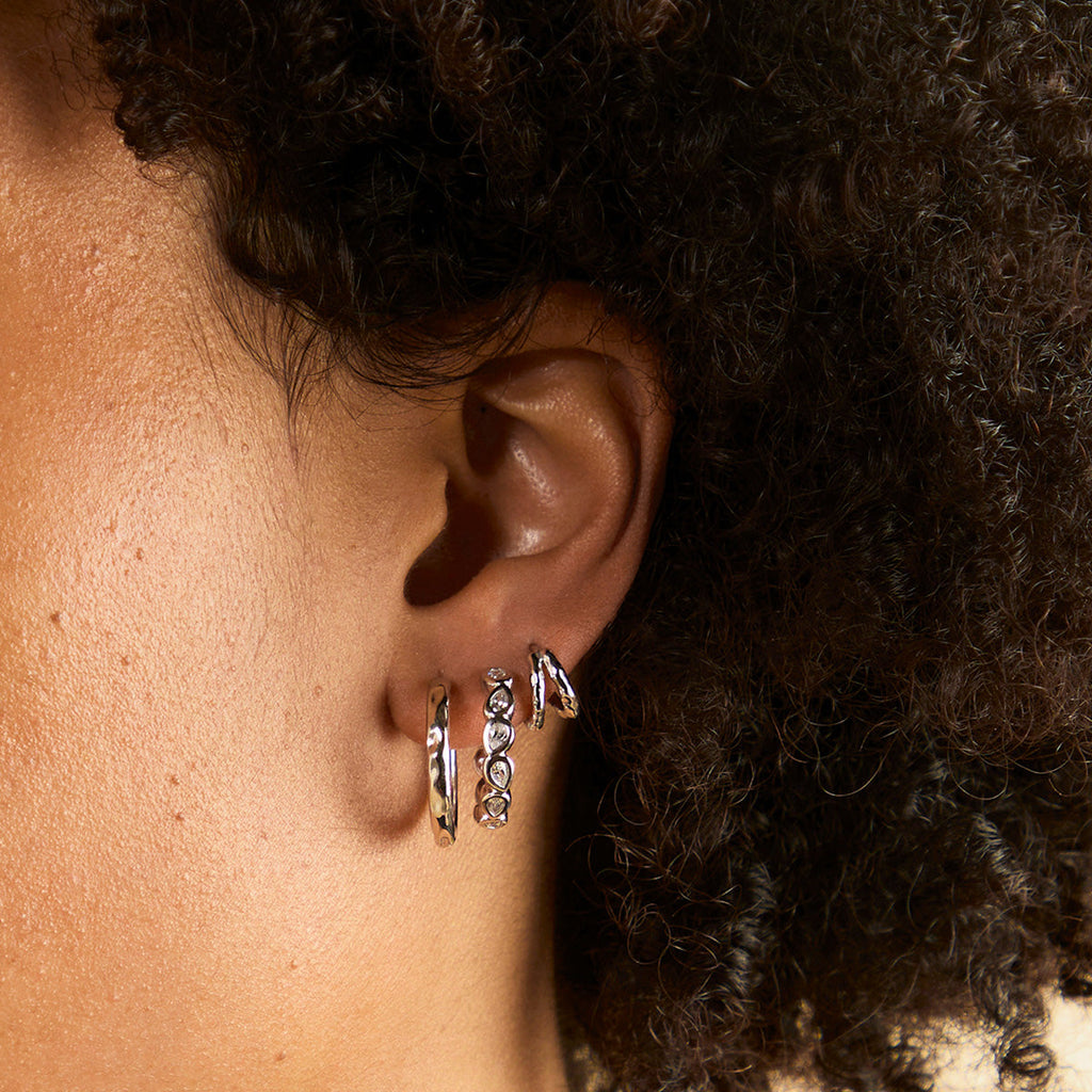 Molten Textured Hoops in Silver
