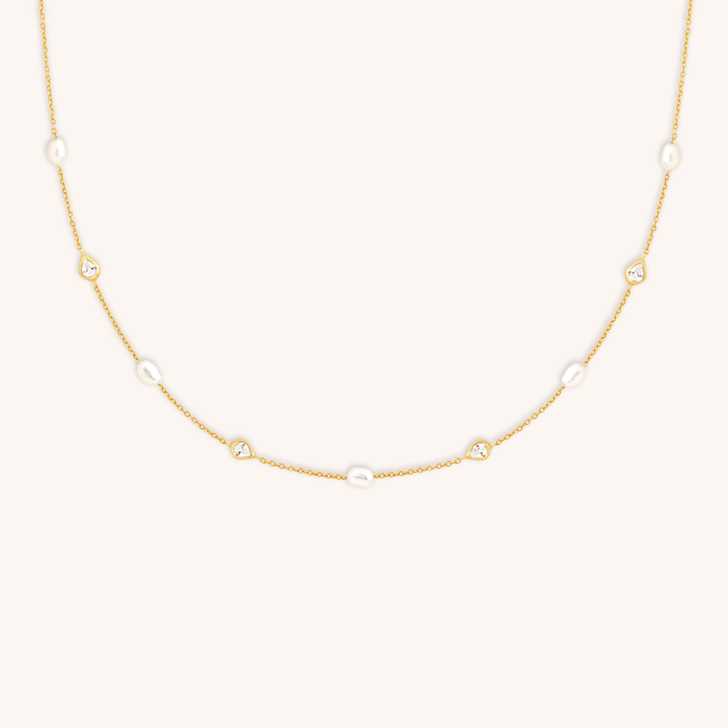 Pearl & Crystal Charm Necklace in Gold