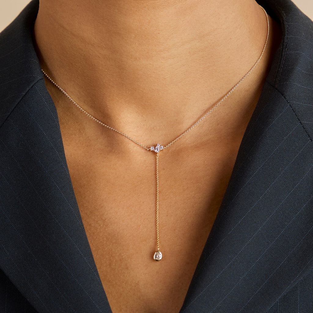 Pear Bezel Lariat Necklace in Gold