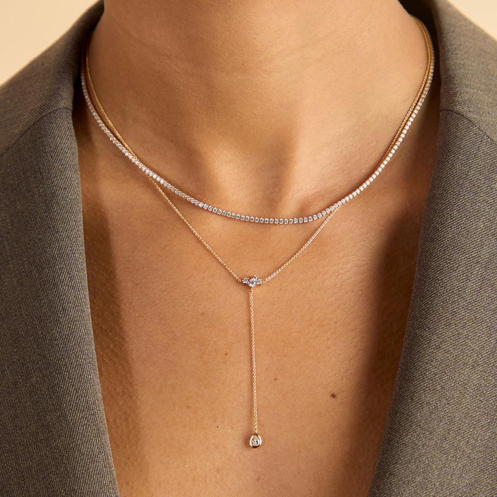 Pear Bezel Lariat Necklace in Gold