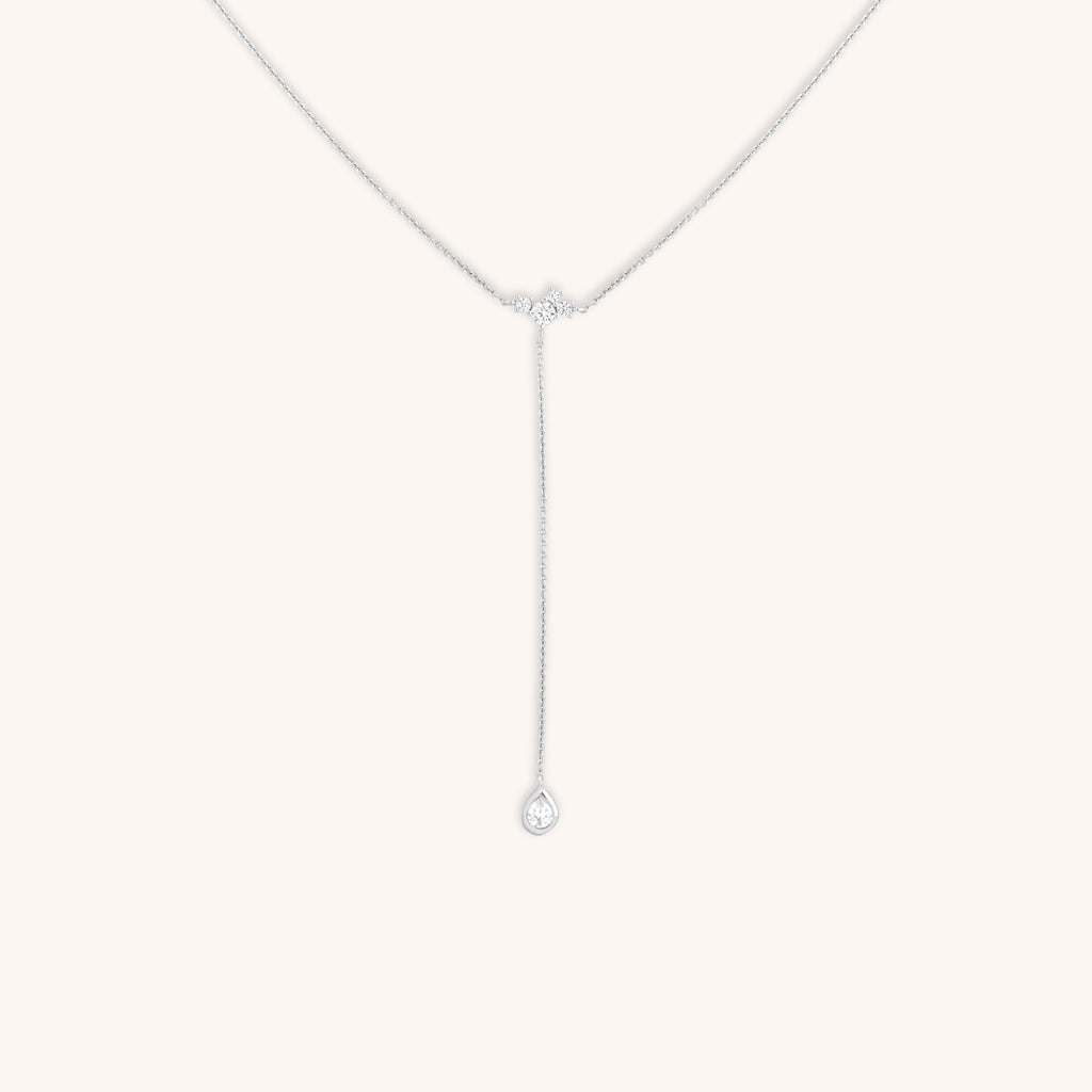 Pear Bezel Lariat Necklace in Silver