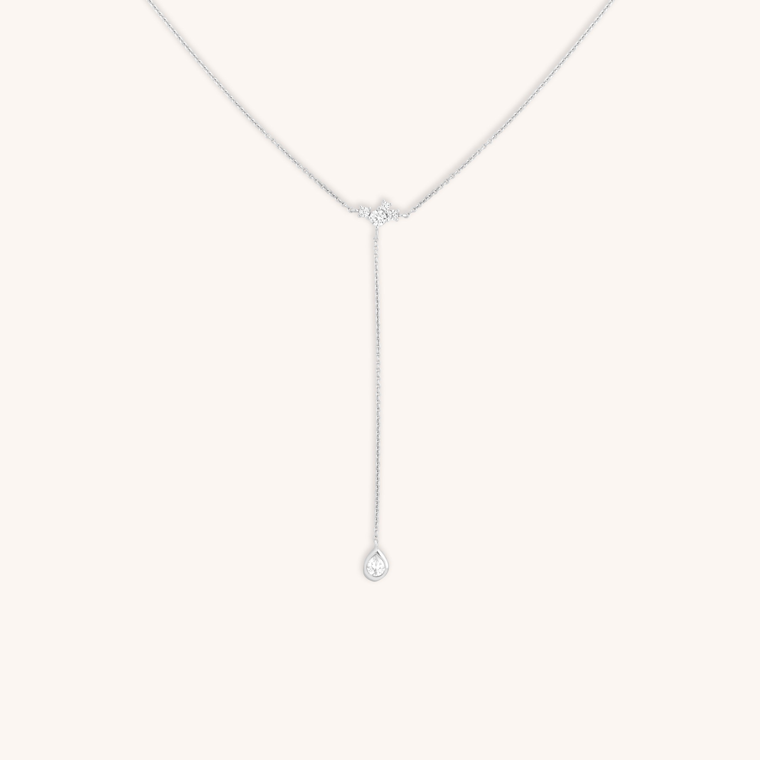Pear Bezel Lariat Necklace in Silver
