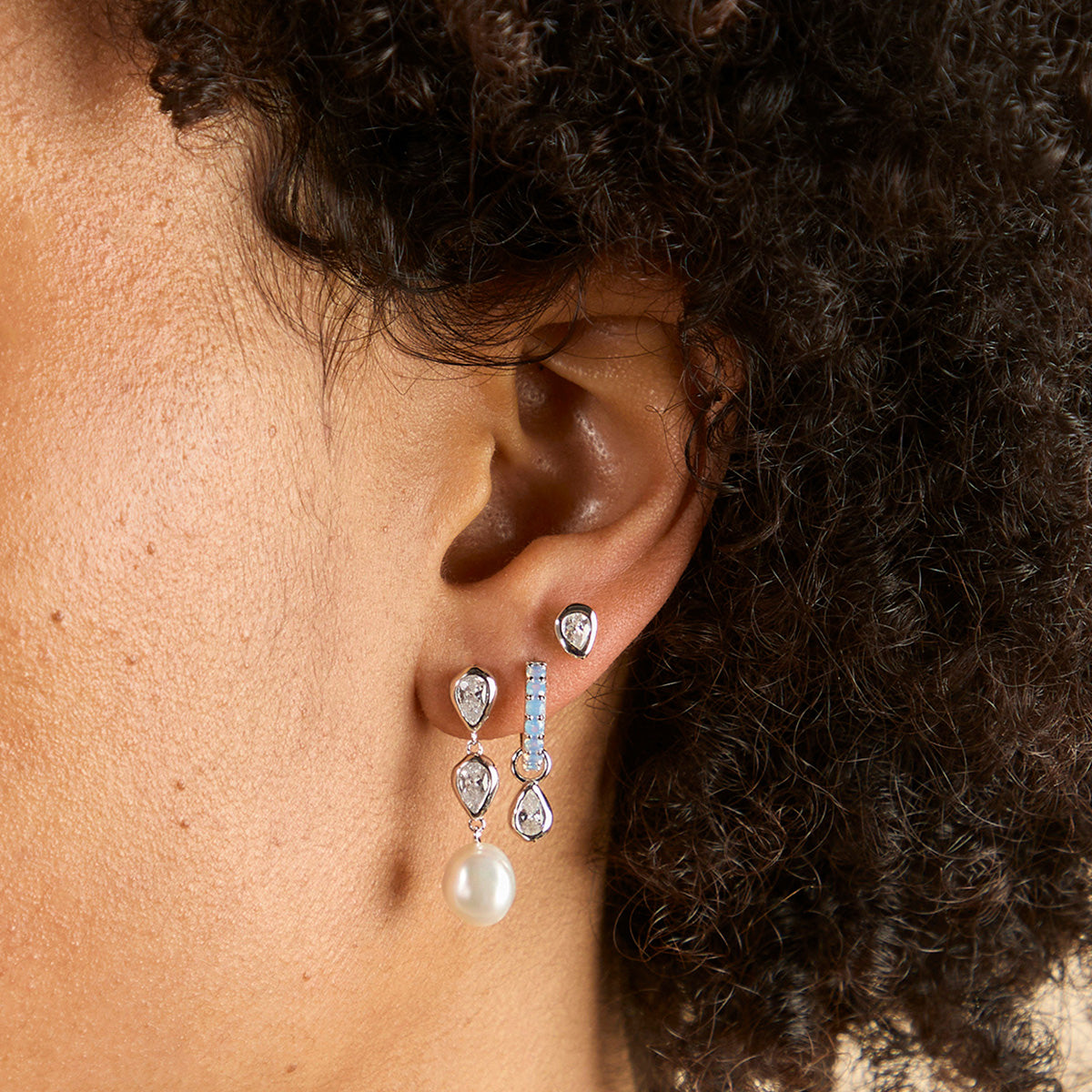 Pearl & Crystal Drop Studs in Silver