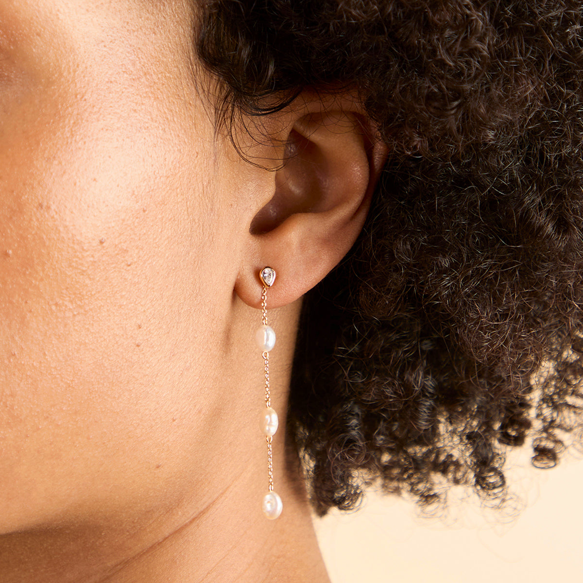 Pearl Chain Drop Studs in Gold