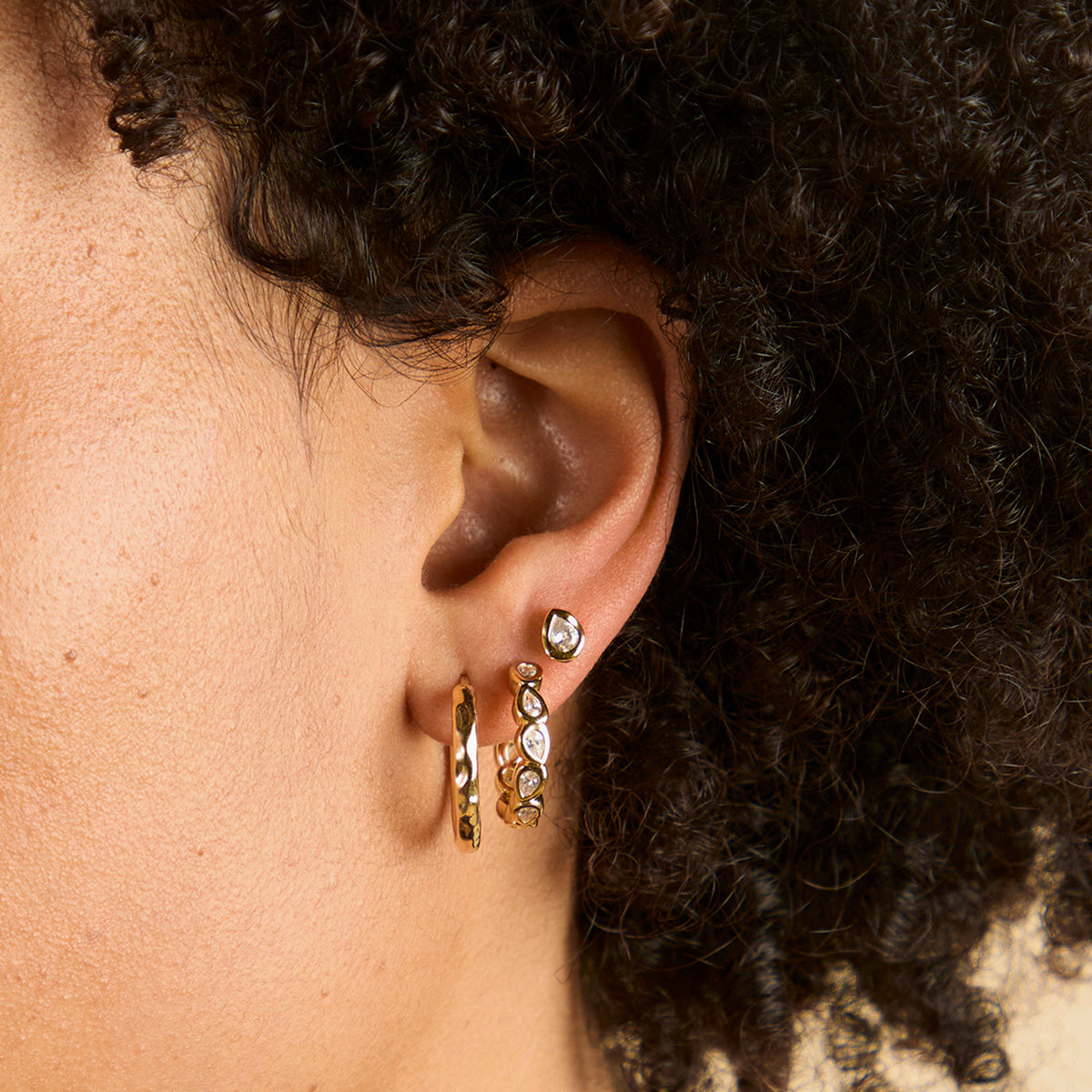 Pear Crystal Bezel Studs in Gold