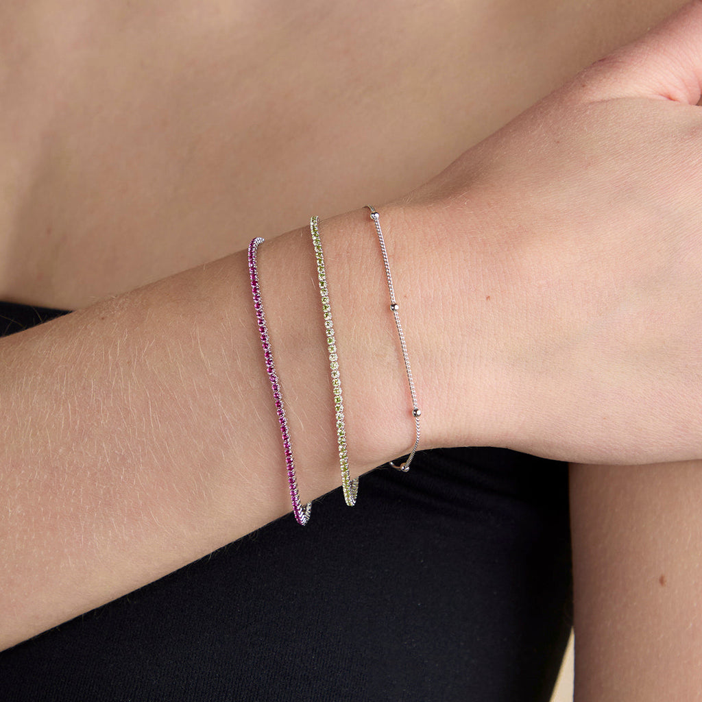 Pink Tennis Chain Bracelet in Silver