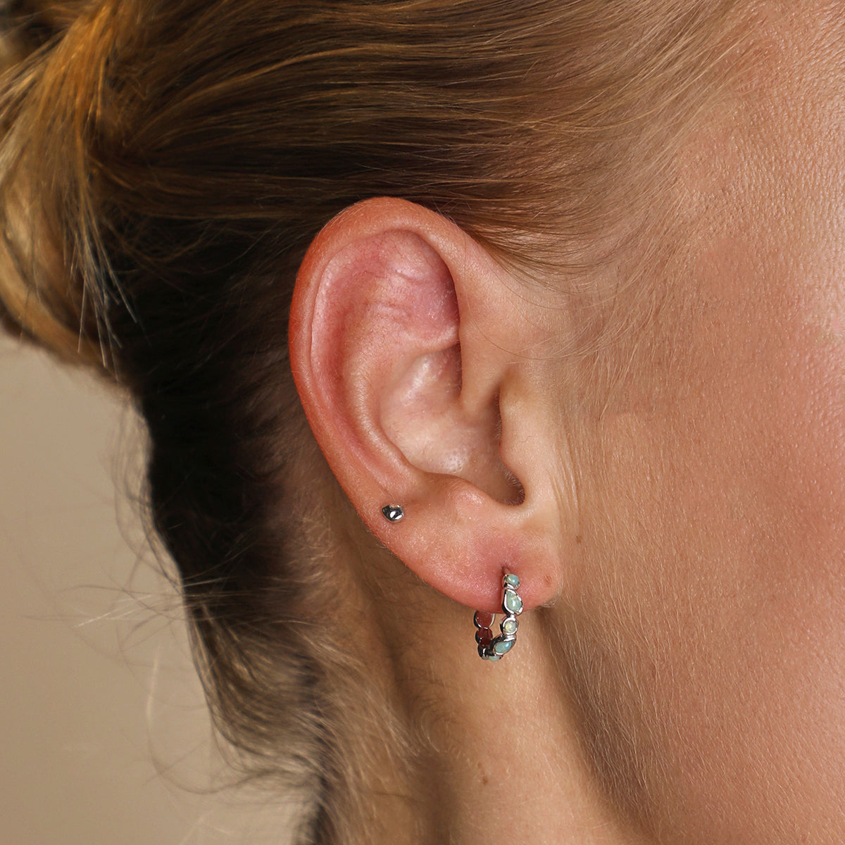 Molten Piercing Stud in Solid White Gold