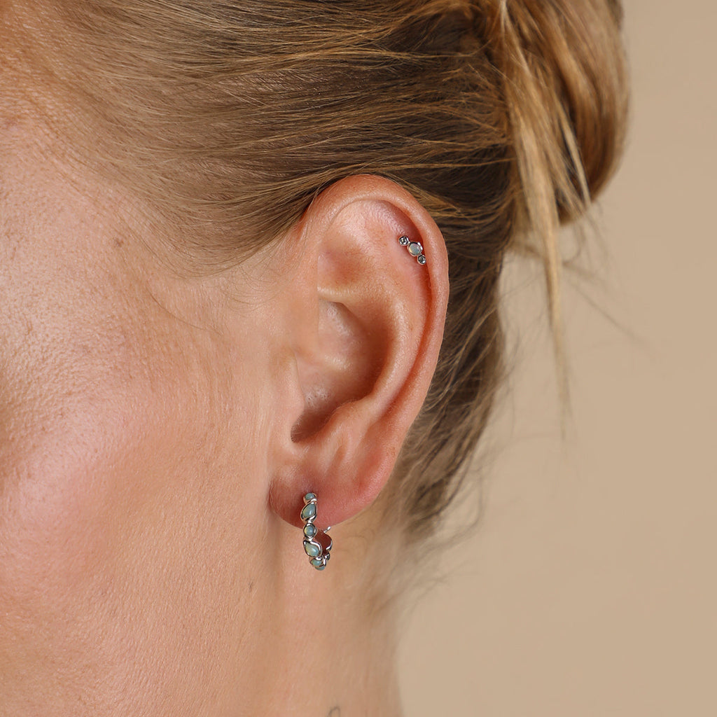 Molten Opal Cluster Piercing Stud in Solid White Gold
