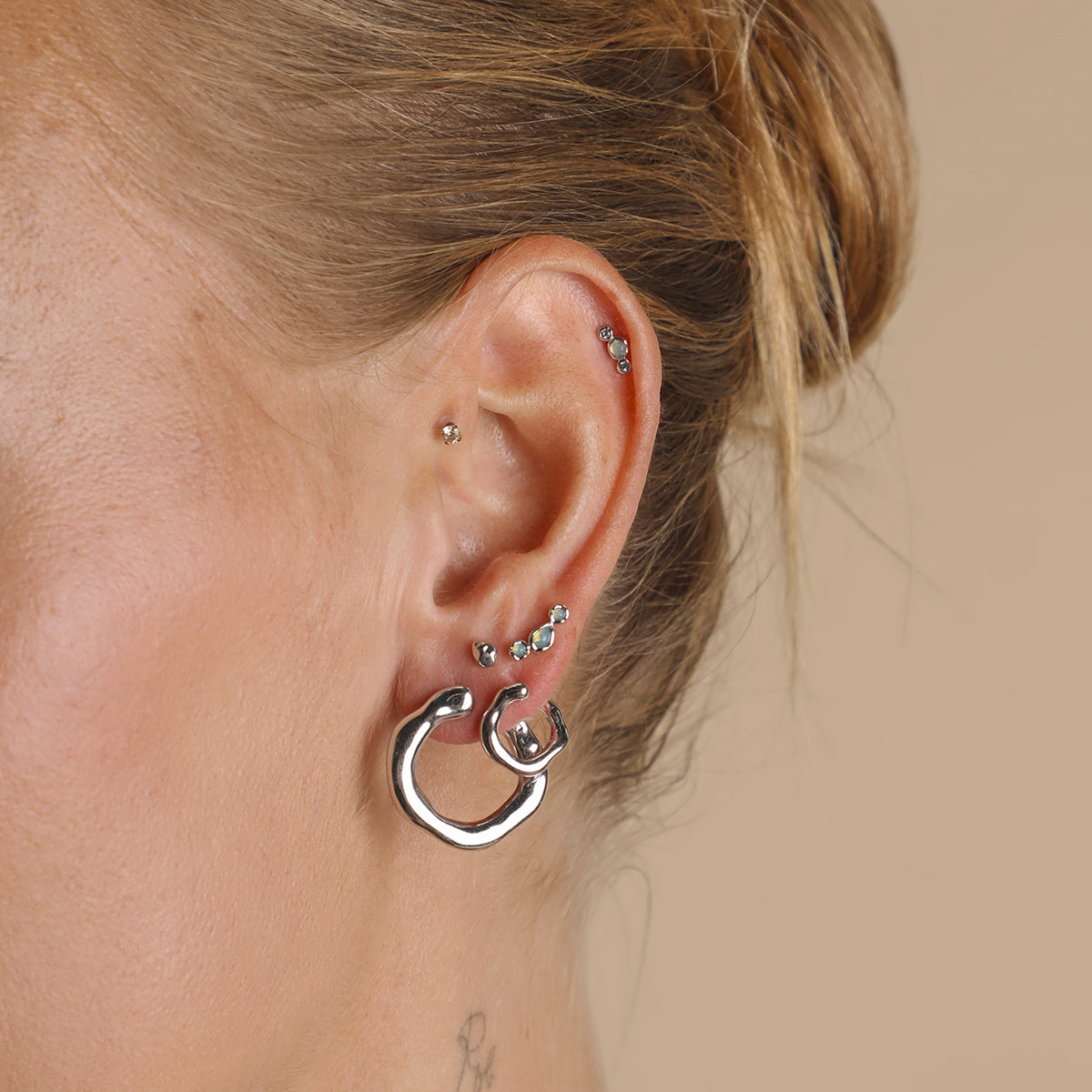 Molten Opal Cluster Piercing Stud in Solid White Gold