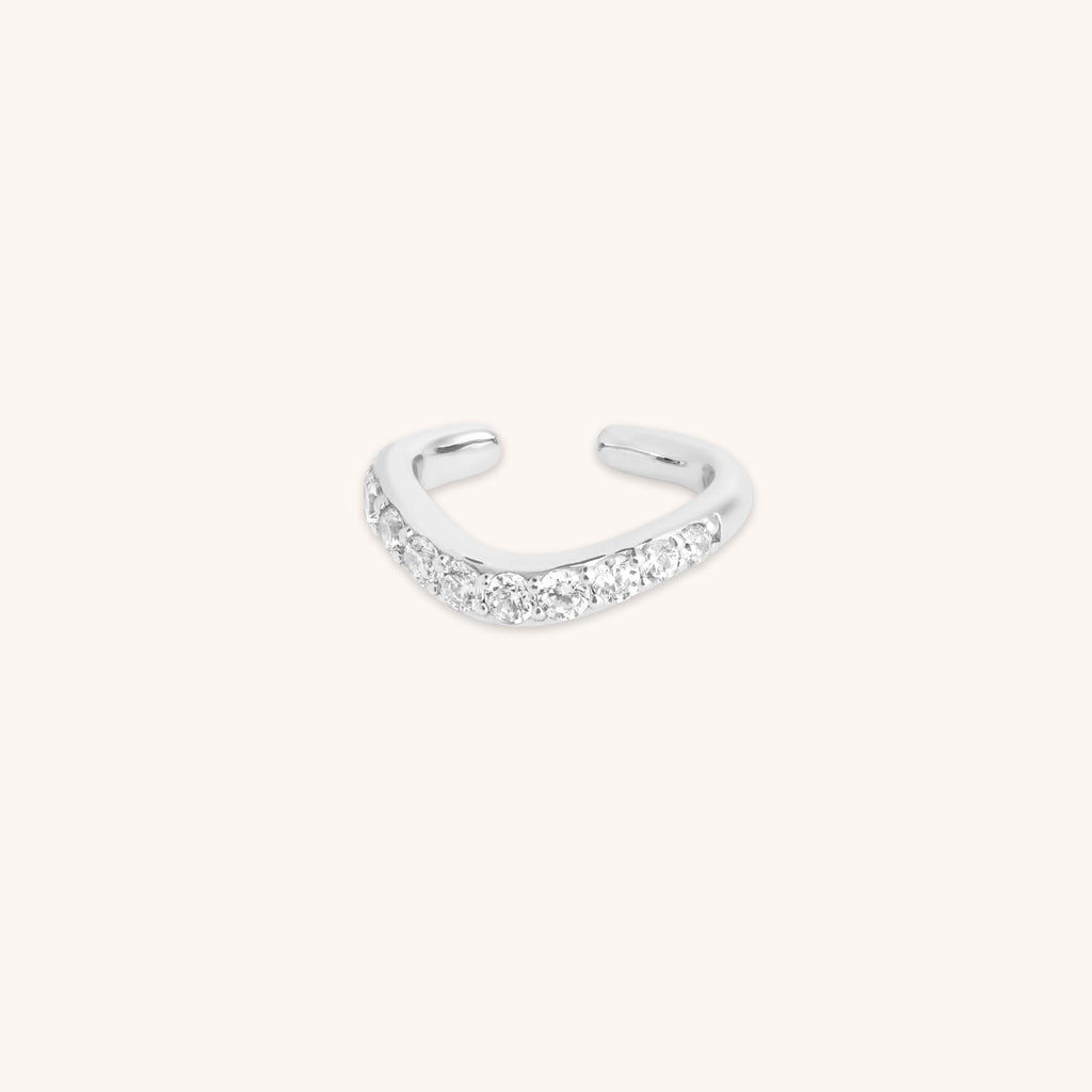 Wave Crystal Ear Cuff in Silver