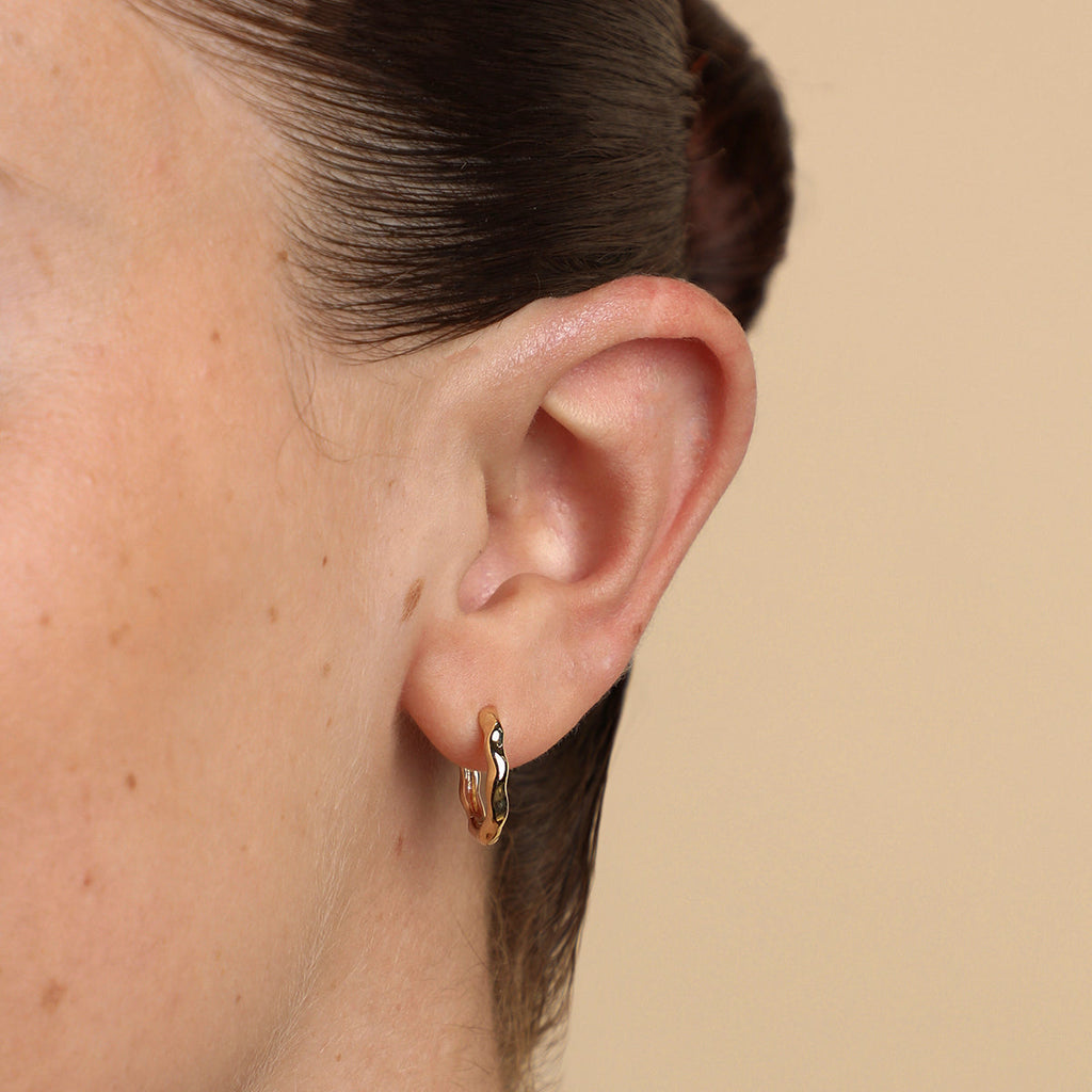 Molten Textured Hoops in Solid Gold