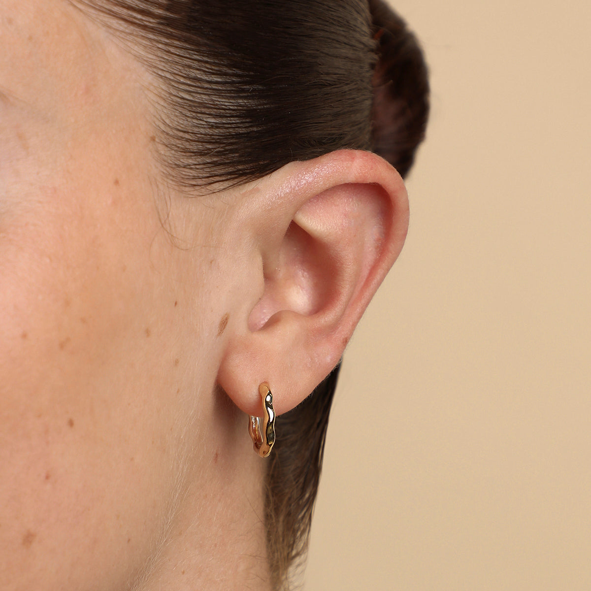 Molten Textured Hoops in Solid Gold