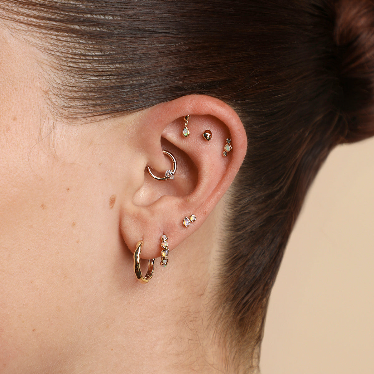 Molten Textured Hoops in Solid Gold