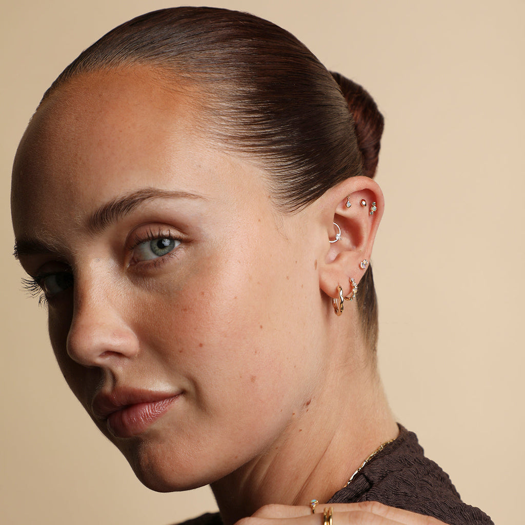 Molten Textured Hoops in Solid Gold