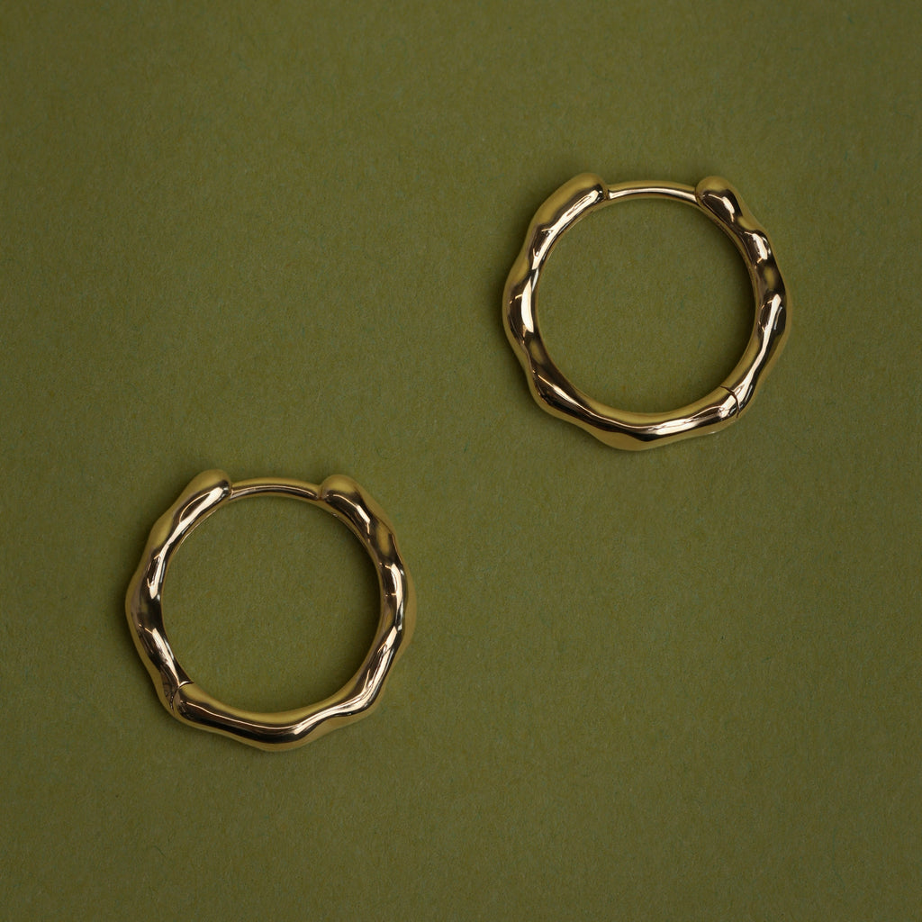 Molten Textured Hoops in Solid Gold