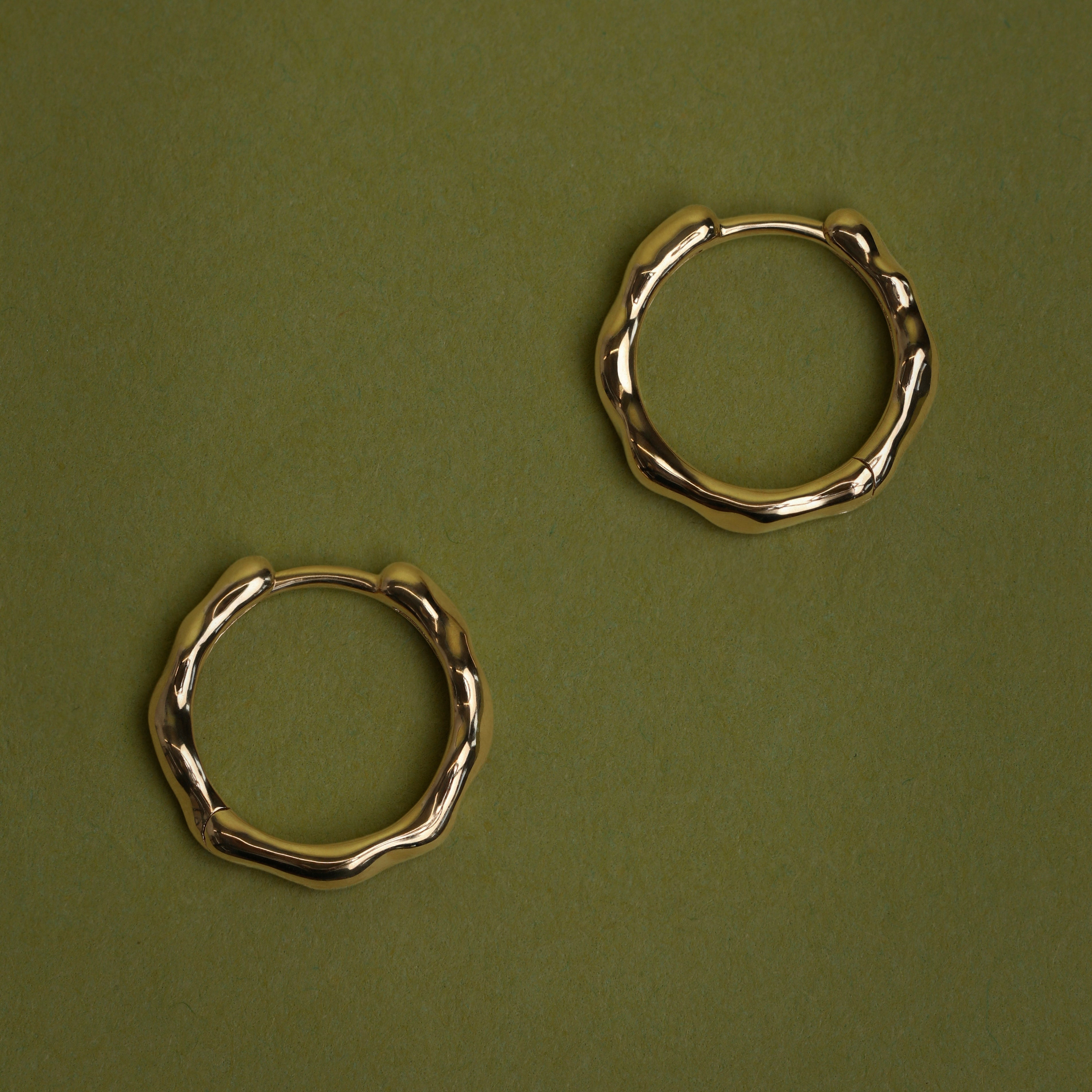 Molten Textured Hoops in Solid Gold