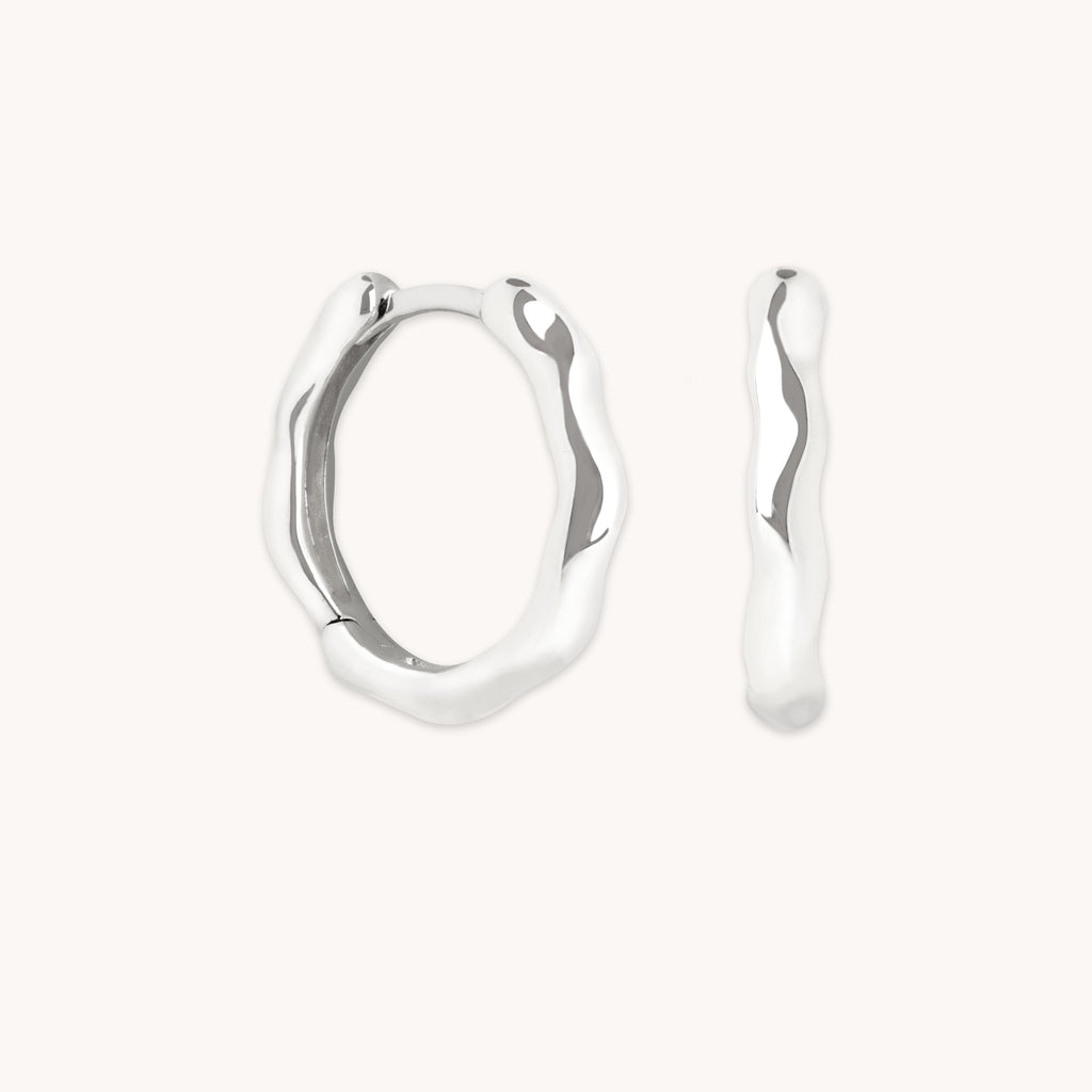 Molten Textured Hoops in Solid White Gold