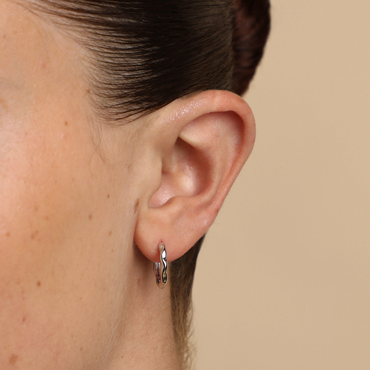 Molten Textured Hoops in Solid White Gold