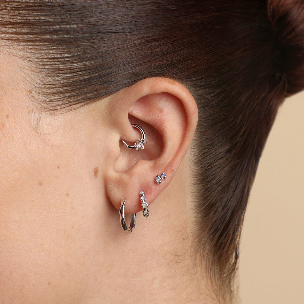 Molten Textured Hoops in Solid White Gold