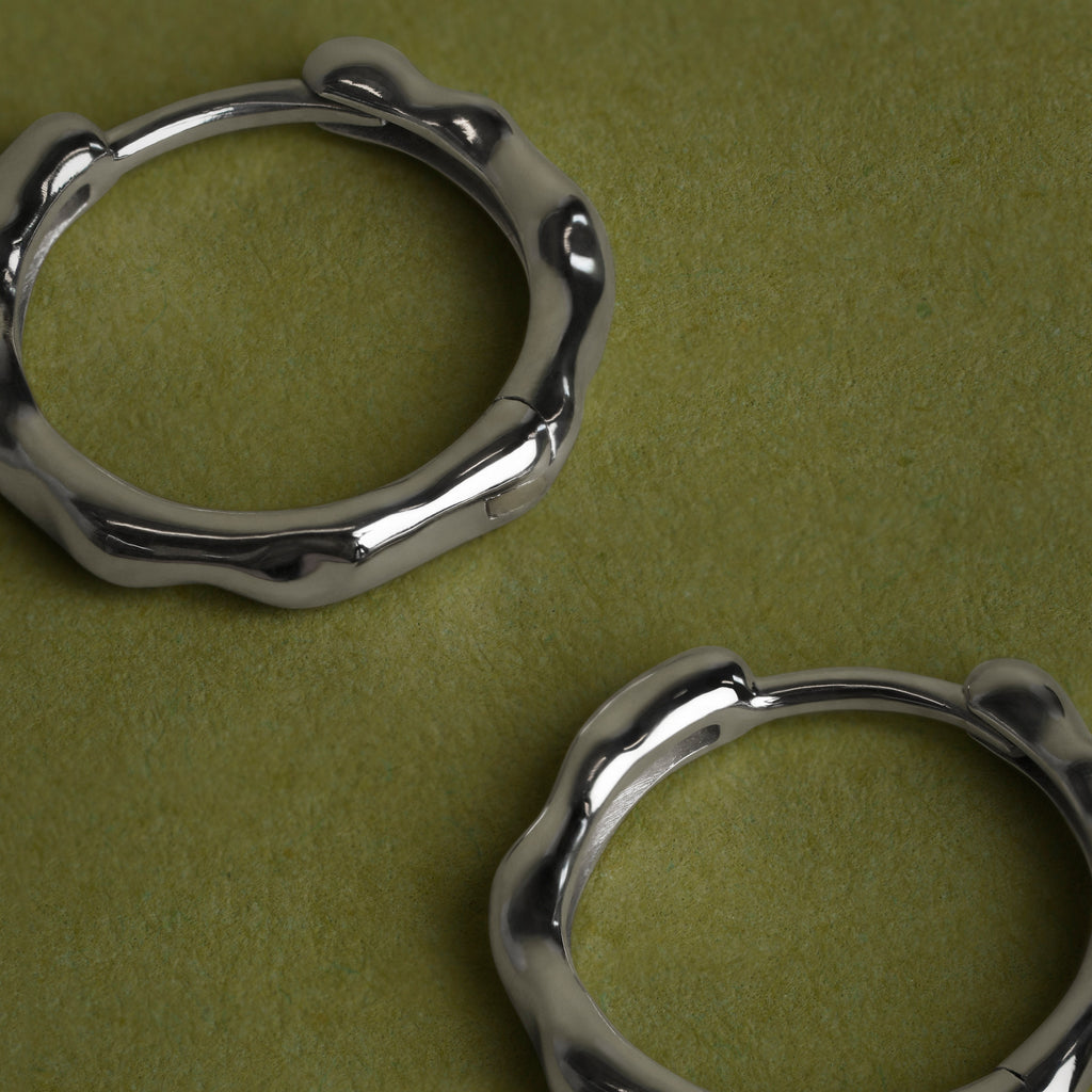 Molten Textured Hoops in Solid White Gold